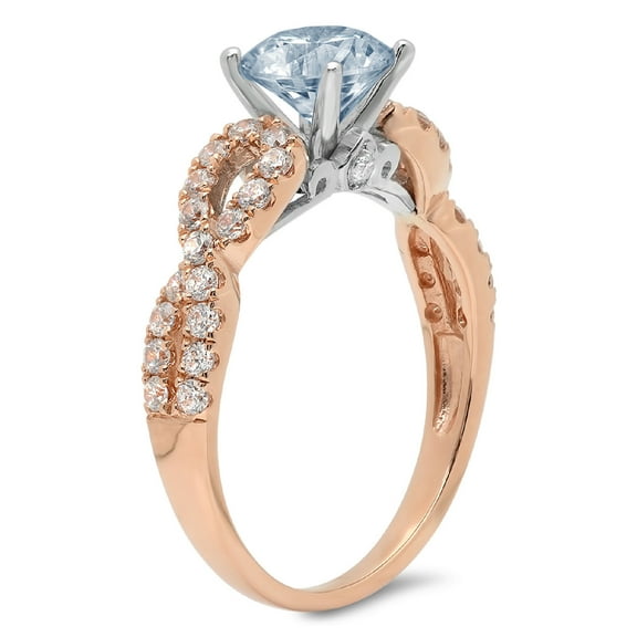 1.42 ct Round Cut Natural Aquamarine Solitaire with Accents Engagement Ring for Women in 18K Rose/White Gold