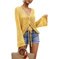 thumbnail image 1 of XINQIHANG Womens Boho Off Shoulder Sheer Crop Tops Bell Sleeve Flowy Oversized Crochet Ruched Pullover Sweaters, 1 of 6