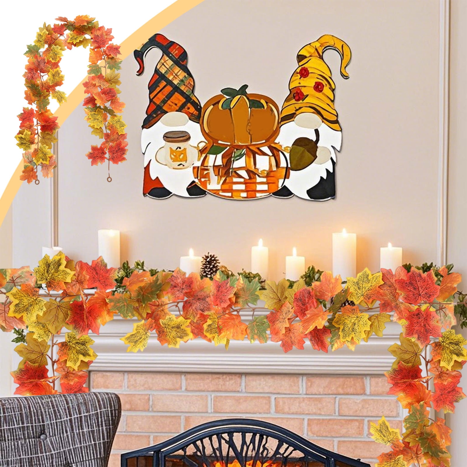 Guirlande Automne 1,8m Avec Citrouilles Blanches & Feuilles D'Érable - Décoration Intérieur/Extérieur Halloween Noël