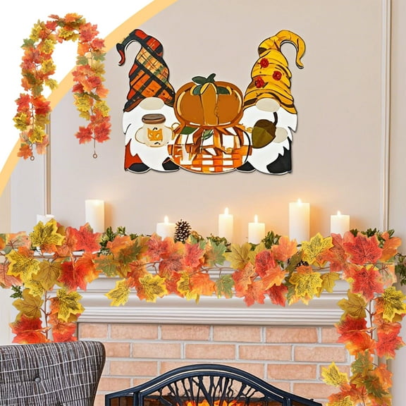 Taicans Halloween Garland Decor 5.6ft Pumpkin Maple Leaf Garland - Fall Thanksgiving Christmas Hanging Swag for Fireplace,Mantel,Door,Wall - Durable Plastic Garland Party Decorations