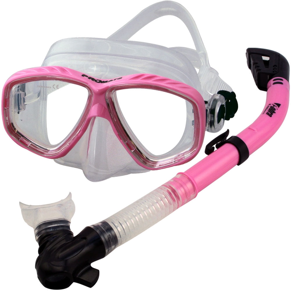 PROMATE Snorkeling Scuba Dive DRY Snorkel Mask Gear Set, Pink Walmart