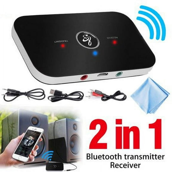 EROCK 2 in 1 Wireless Bluetooth Transmitter & Receiver A2DP Home TV Stereo Audio Adapter Compatible with TV/PC/CD MP3 Player/Speaker/iPhone/iPod/iPad/Tablets/Car Stereo and More(with Cleaning Cloth)