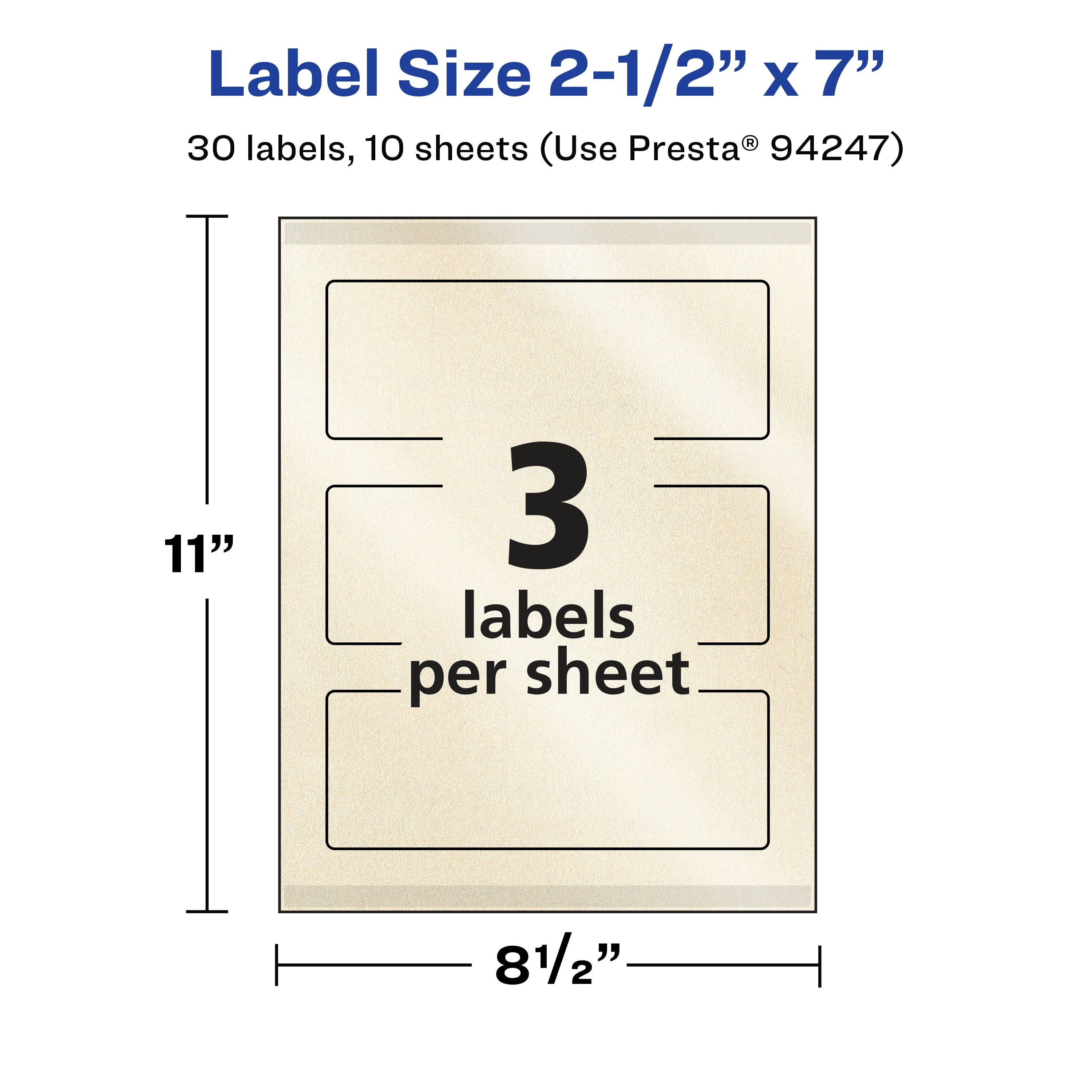 Avery Pearlized Ivory Rectangle Labels, 2.5" x 7", 30ct