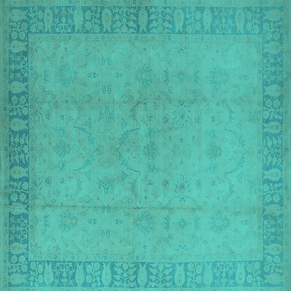 Ahgly Company Machine Washable Indoor Square Oriental Turquoise Blue Traditional Area Rugs, 7' Square