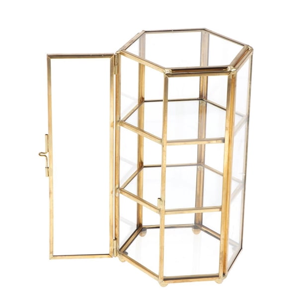 Caja de joyería de cristal con forma hexagonal de 3 niveles, , decoración del jardín, caja de plantas suculentas, regalos para boda, 4,33 x 3,94 x 7 Cobre Gloria Candelero geométrico 3D