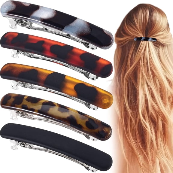 5 Pcs Barrettes for Women Thin Hair, 2.48 Inch Small Non Slip Hair Barrettes for Women Fine Hair, Metal Strong Hold French Barrette Hair Clips Accessories (5 Styles)