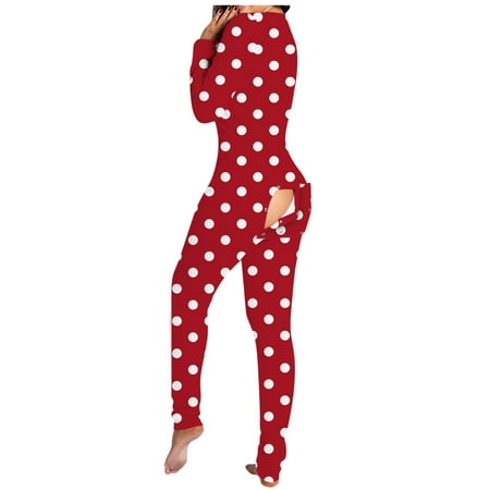 

Women s Button-Down Printed Functional Buttoned Flap Adults Jumpsuit (Not Positioning) Button-Up Functional Button Flap Adult Pajamas Red S Pjs For Women Teddy Lingerie For Women11656