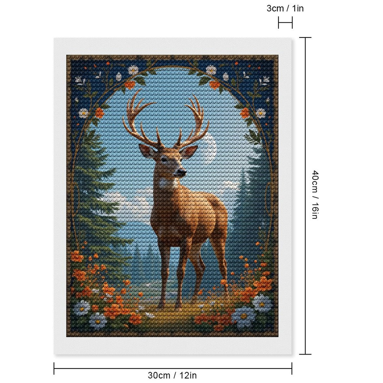 Diamond Art Kits for Adults, Deer Majesty Nature Floral Frame 5D Diamond Painting Kits for Adults Beginners, DIY Full Drill Diamond Painting, Gem Art and Crafts 12x16