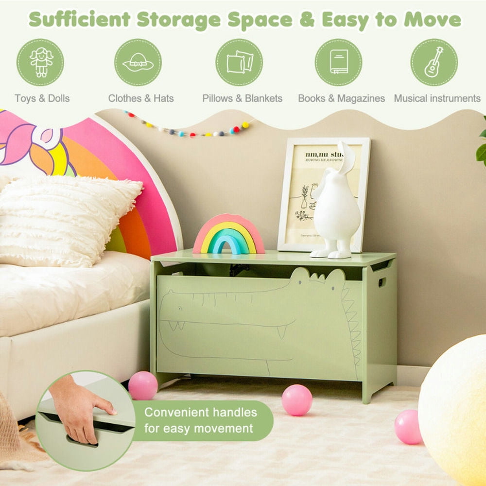 GVN Wooden Kids Toy Box with Safety Hinge-Green, Toy Organizers and Storage for Kids, Boys, Girls, Nursery