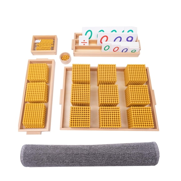 Juego de abalorios dorados Montessori con alfombra suave para aprender matemáticas
