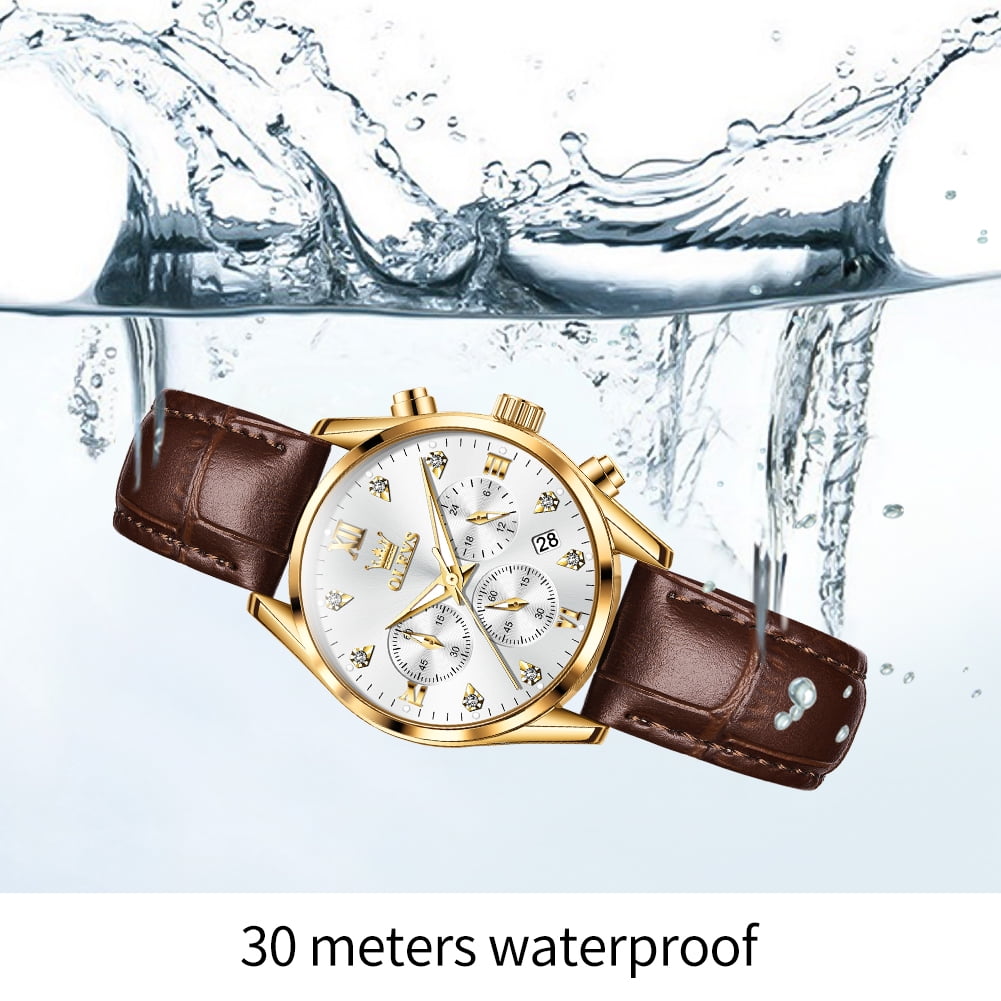 OLEVS Watches for Womens Brown Leather Strap Analog Quartz Rose Gold Fashion Casual Dress Multifunction Chronograph Diamond Date Waterproof Luminous Ladies Watches Relojes para Mujer