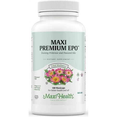 Maxi Health Evening Primrose & Flaxseed Oil – Omega 3-6-9 Softgels for Skin & Hormonal Health, 180 Ct