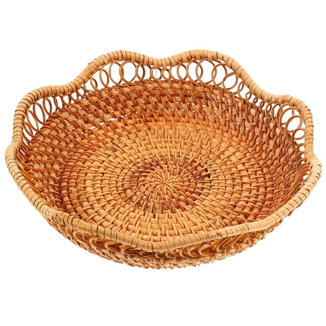 SUTENGDA Basket Fruit Rattan Woven Bread Bowl Tray Platter Vegetable Wicker Storage Baskets Organizer Weaved Countertop Table