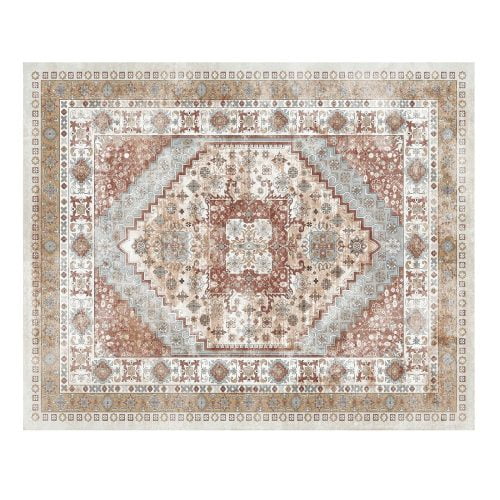 Large Area Rug 8 x 10 ft Anti-Skid Tear-Resistant Floor Mat Vintage Brown Red