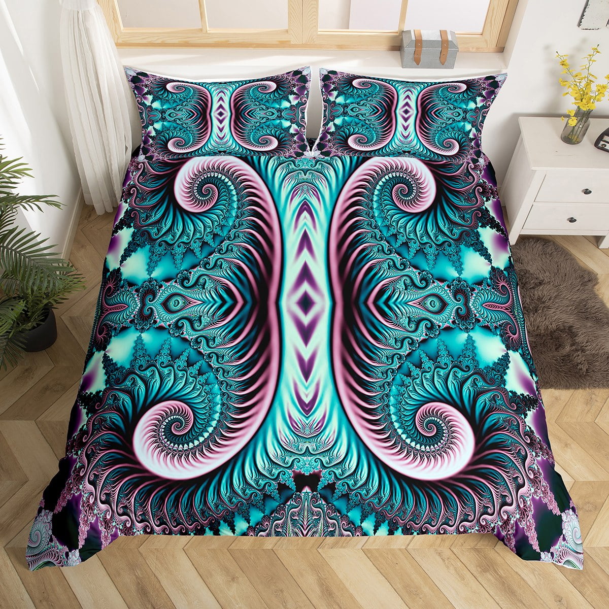 Swirl Spiral Duvet Cover Exotic Artsy Trippy Bedding Set for Kids Child Boys Girls,Watercolor