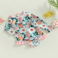 thumbnail image 3 of Toddler Baby Girl Jumpsuit Swimsuit Flower Print Long Sleeve Ruffle Spring Summer Bikini Bathing Suit Green 9-12 Months, 3 of 8