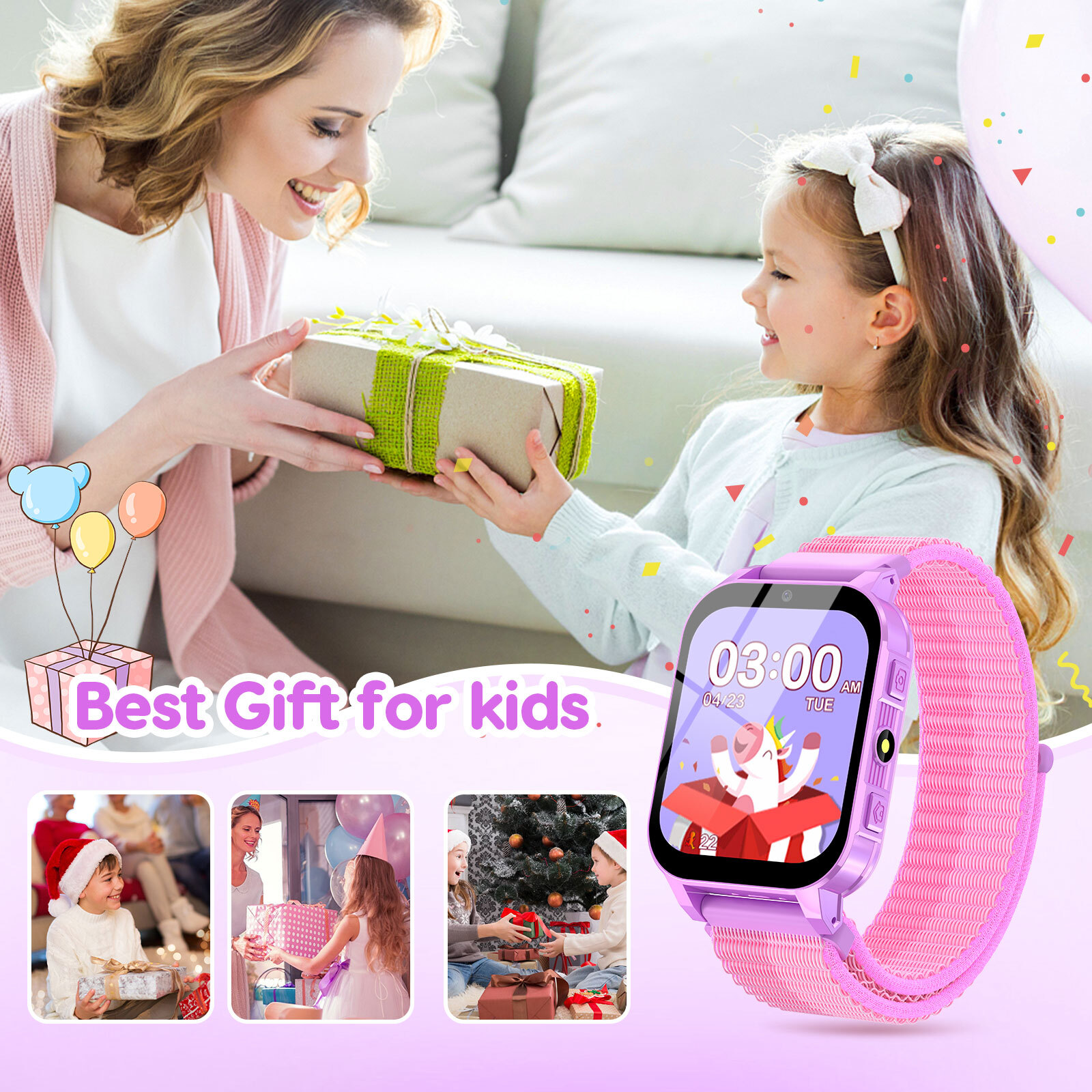 Eurhowing 1.83" Smart Watch for Kids 3-12, 30 Games, Habit Tracking, Music Player, Video, Alarm Clock, HD Touchscreen, Educational Toys Birthday Christmas Gifts for Boys Girls, Purple
