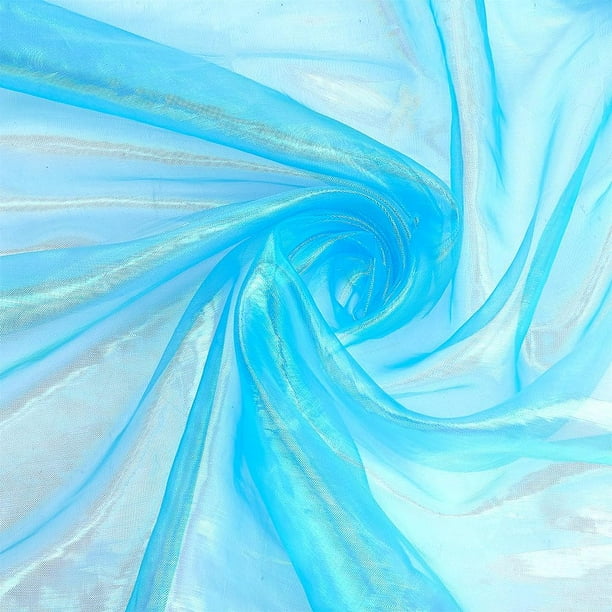 Tela de organza iridiscente transparente de 4,3 x 1,6 yardas, tela de poliéster azul, tela de gasa holográfica mágica transparente