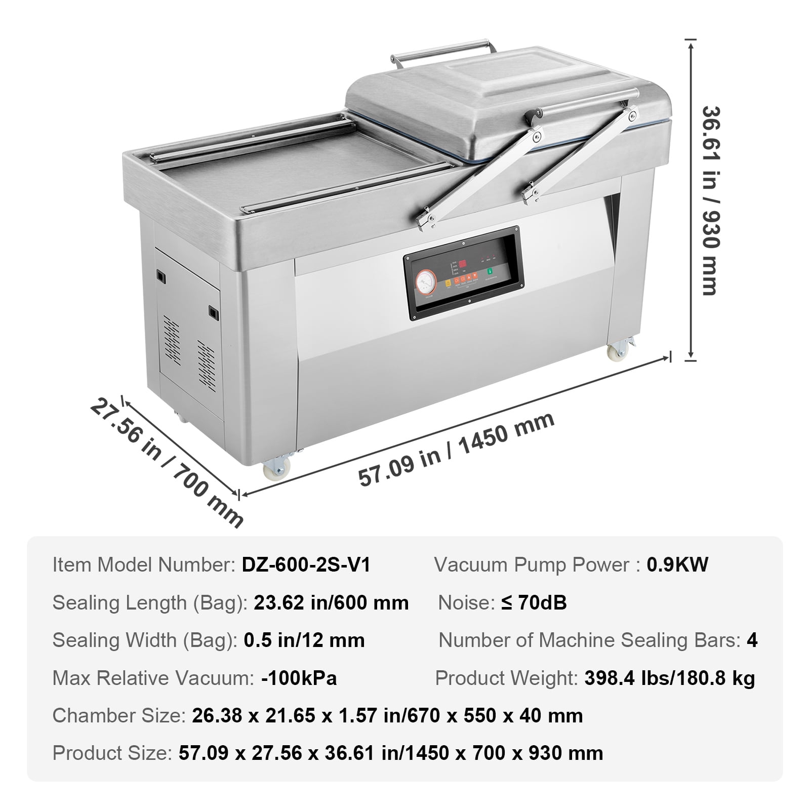 KFFKFF 1200W Vacuum Sealing Chamber Commercial Vacuum Sealing Bag Packaging Machine