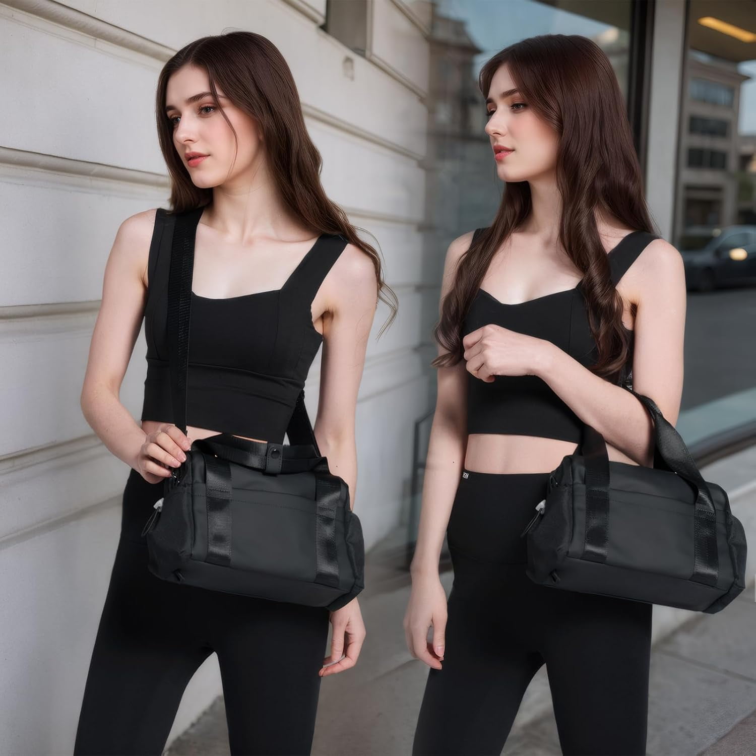 Lanola Small Gym Bag for Women, Mini Crossbody Gym Duffle Bag with Wet Compartment, Carry on Gym Tote Bag for Workout Dance Sport Travel (Mini-Black)