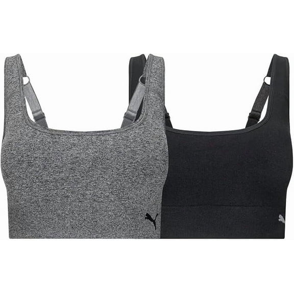 PUMA Womens Comfortable Seamless Sport Bras (Black/Heather Grey, X-Large)
