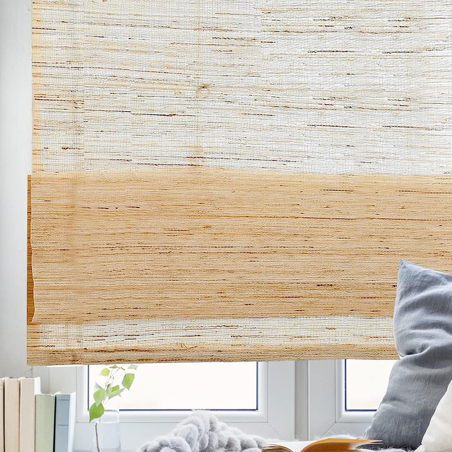 Blackout Cordless Bamboo Blinds, RollUp Natural Woven Shades with 6" H