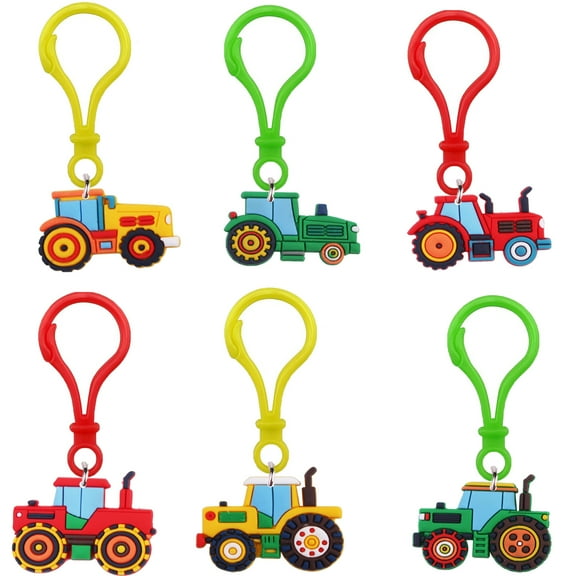 LYTMENT 6pcs Cute Farm Tractor Keychains PVC Key Ring for Backpack Decoration Charms Cute Cartoon Keychain Present for Boys and Girls