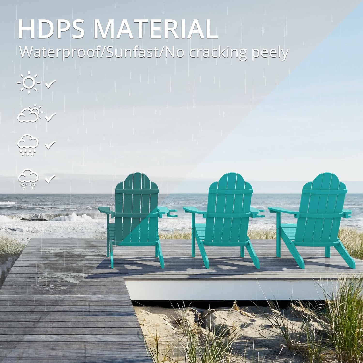 Dycanpo Adirondack Chairs Set of 6 with Cup Holder, 300lbs Weather Resistant, Aruba Blue