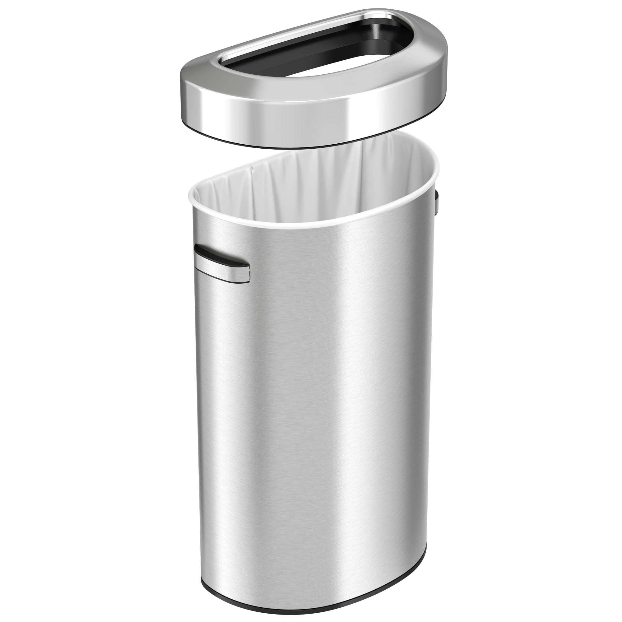 iTouchless 23 Gallon Semi-Round Stainless Steel Open Top Trash Can and Recycle Bin, 87 Liter, Slim and Space-Saving Design for Home, Office, Kitchen, Restaurant, Restroom, Large Capacity