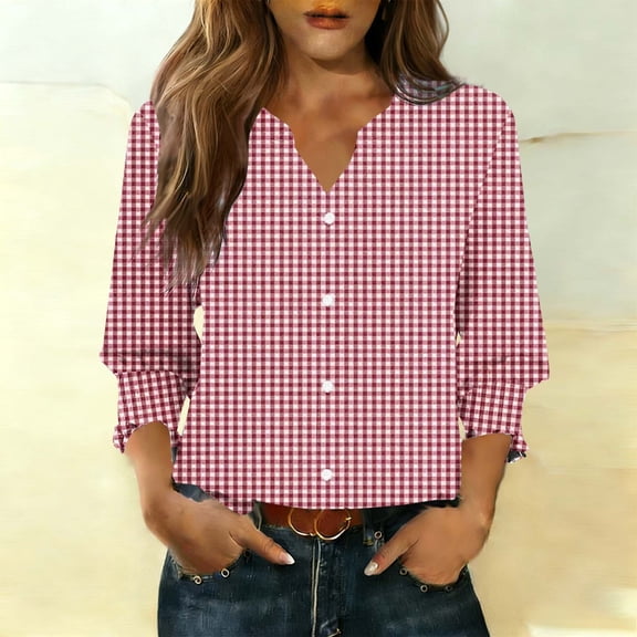 Jsaierl 3/4 Length Sleeve Womens Cardigans Summer Button Down Open Front Shirts Cute Print Petite Blouses Classic Cotton Tunic Tops S-2XL