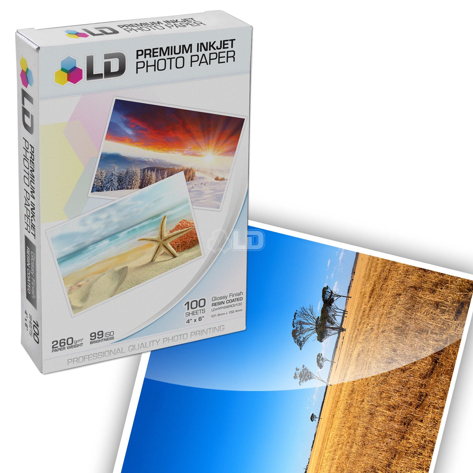 LD Premium Glossy Photo Paper 4 in x 6 in (White, 100Pack)