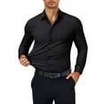 thumbnail image 2 of Mens Dress Stretch Shirts Long Sleeve Button Down Shirt Regular Fit Formal Business Wedding Shirts Black S, 2 of 6
