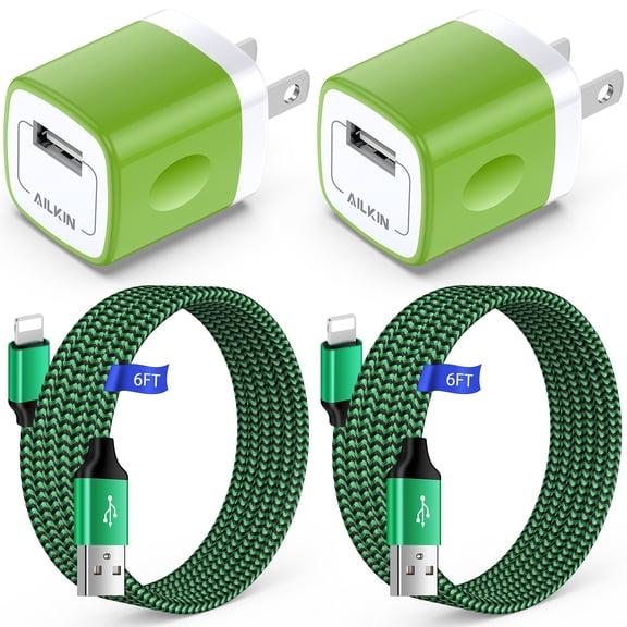 Compatible with iPhone Charger Fast Charging AILKIN 2Pack Charger Block with 6ft Cord Charging Block Plug Power USB Wall Charger Adapter Compatible with iPhone 14/13/12/11,Green