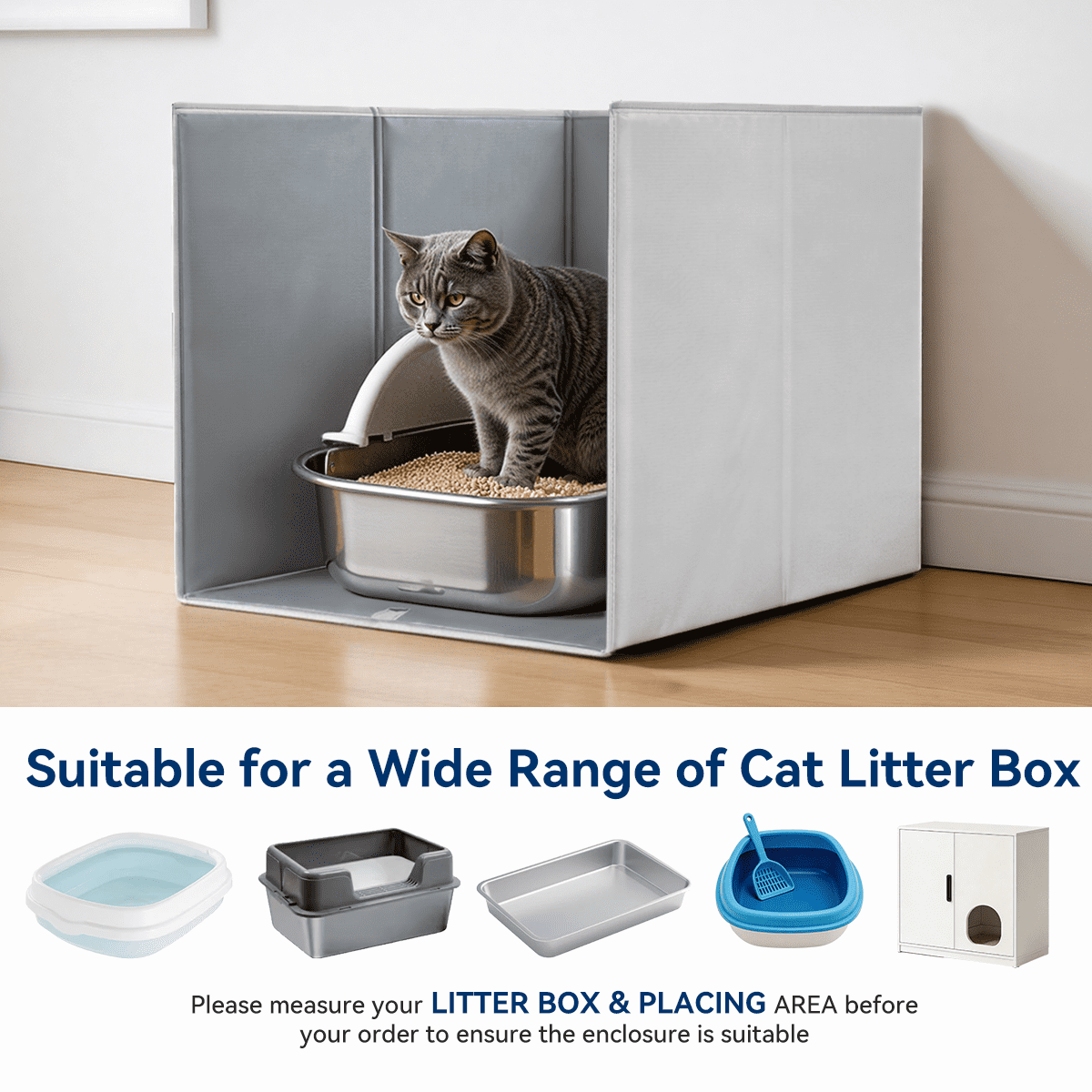 DOMIPET Foldable Cat Litter Box Enclosure Splash Guard XLarge with Removable Mat, Tall for Litter Contained High Side Out Litter Box Keeping Litter Off Floor Easy Clean