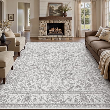 SIXHOME 8'x10' Area Rugs for Living Room Washable Rugs Carpet Vintage Traditional Rugs for Bedroom Dinning Room Office Soft Non Slip Large Area Rug Retro Home Decor Light Gray