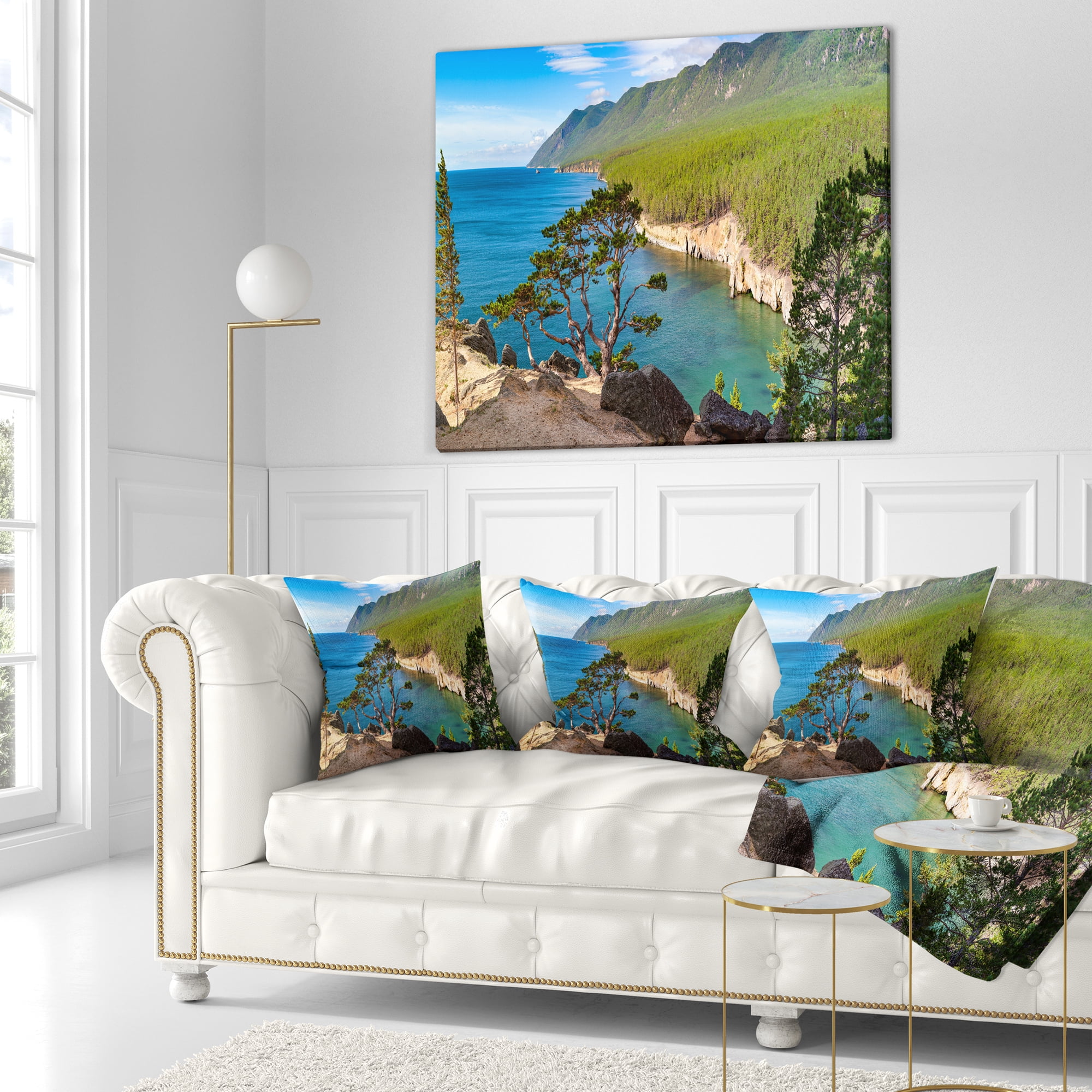 Designart Lake Baikal on Summer Day - Landscape Printed Throw Pillow - 16x16