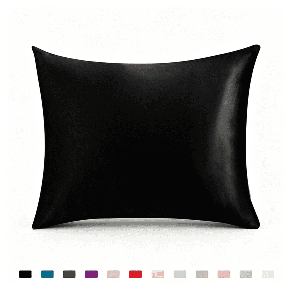 ARLAJO Satin Silk Pillowcase for Hair and Skin,Black Pillow Cases Standard Size Super Soft Pillow Case with Envelope Closure (20X26"Es) Super Soft Black Silk Pillowcase