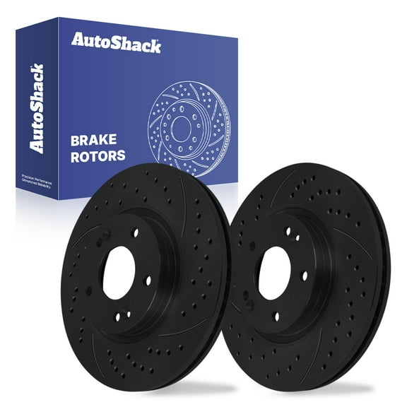 AutoShack Front Drilled & Slotted Brake Rotors | Replacement For 2011-2013 Kia Sorento 2010-2012 Hyundai Santa Fe 2.4L 3.5L V6 AWD FWD | Black E-Coated | 2-PC Set | NightGuard