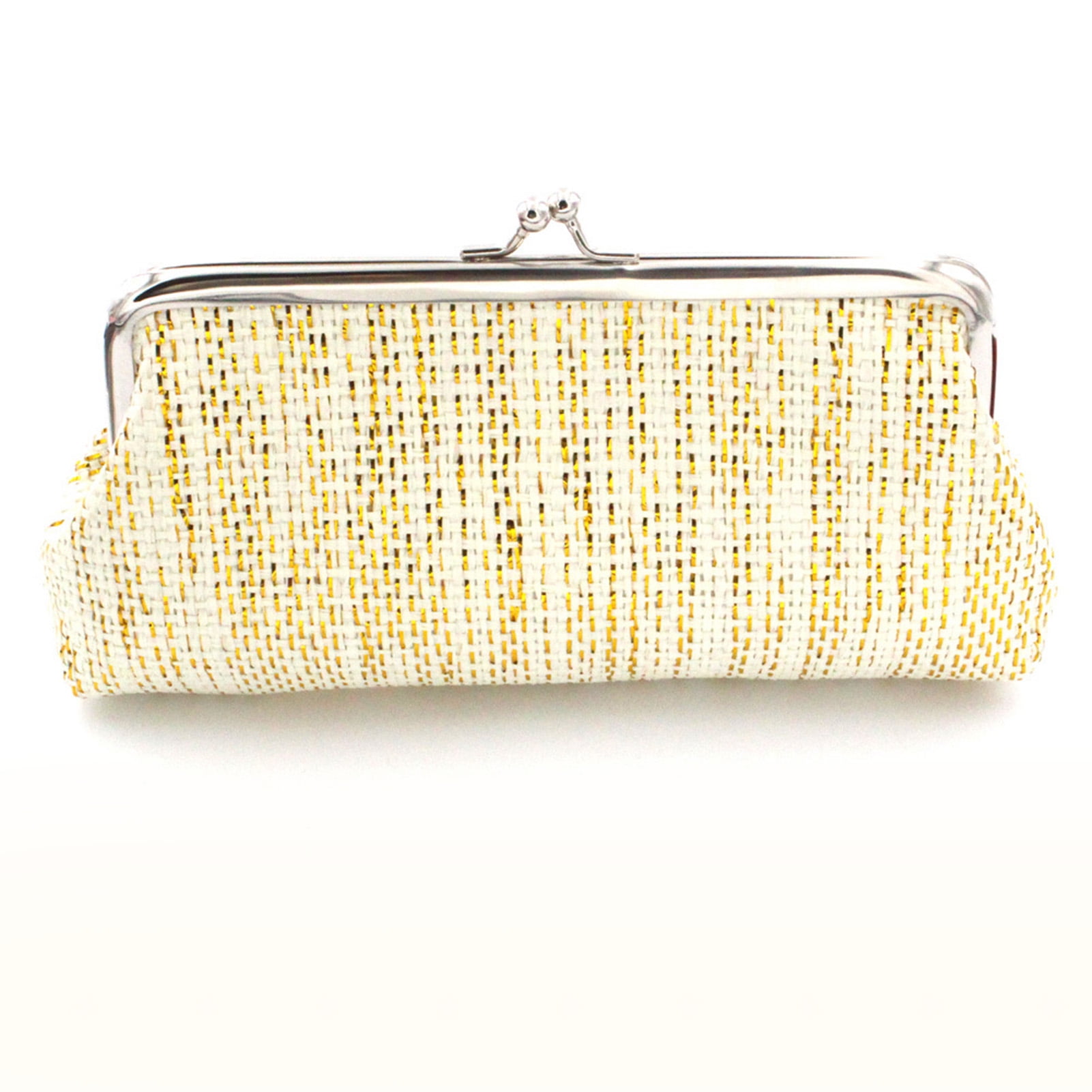 Yellow floral design women's coin purse wallet clutch handbag with silver color metal frame kiss clasp