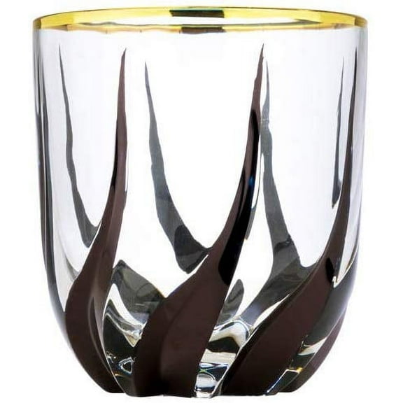 Art Decor A1036, 11 Oz Old Fashioned Glasses, Whiskey Tumblers w/ Black Pattern and Gold Rim, Set of 6