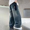 thumbnail image 5 of TOWED22 Boys Casual Straight Leg Baggy Jeans Kids Elastic Waist Loose Denim Pants with Pockets Blue,10-12 Y, 5 of 7
