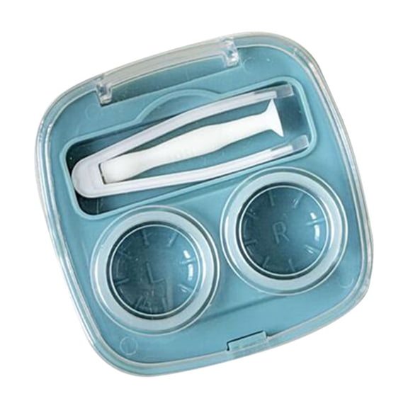 Contact Lens Case Portable Compact Storage Box Blue Travel Holder with Tool Slot Double Sided Leakproof Container for Daily Carry Gym Outdoor and Business Travel