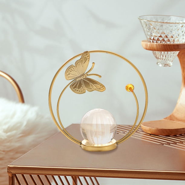 Estatuilla de Metal, escultura de bola de cristal, centros de mesa de regalo, soporte decorativo de 50mm para estantería de gabinete de inauguración Mariposa