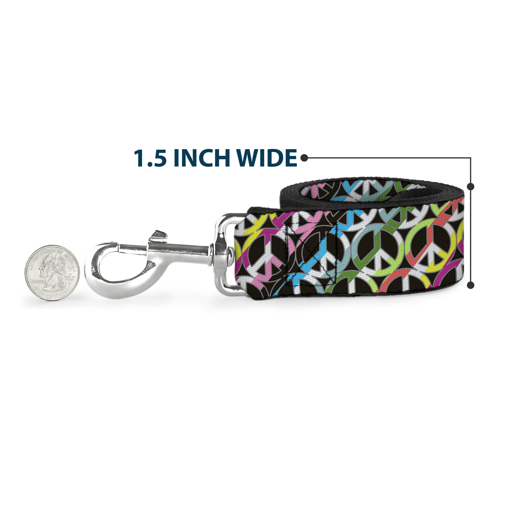 Buckle-Down Pet Leash, Dog Leash, Peace Black Multi Stripes, 6 Feet Long 1.0 Inch Wide