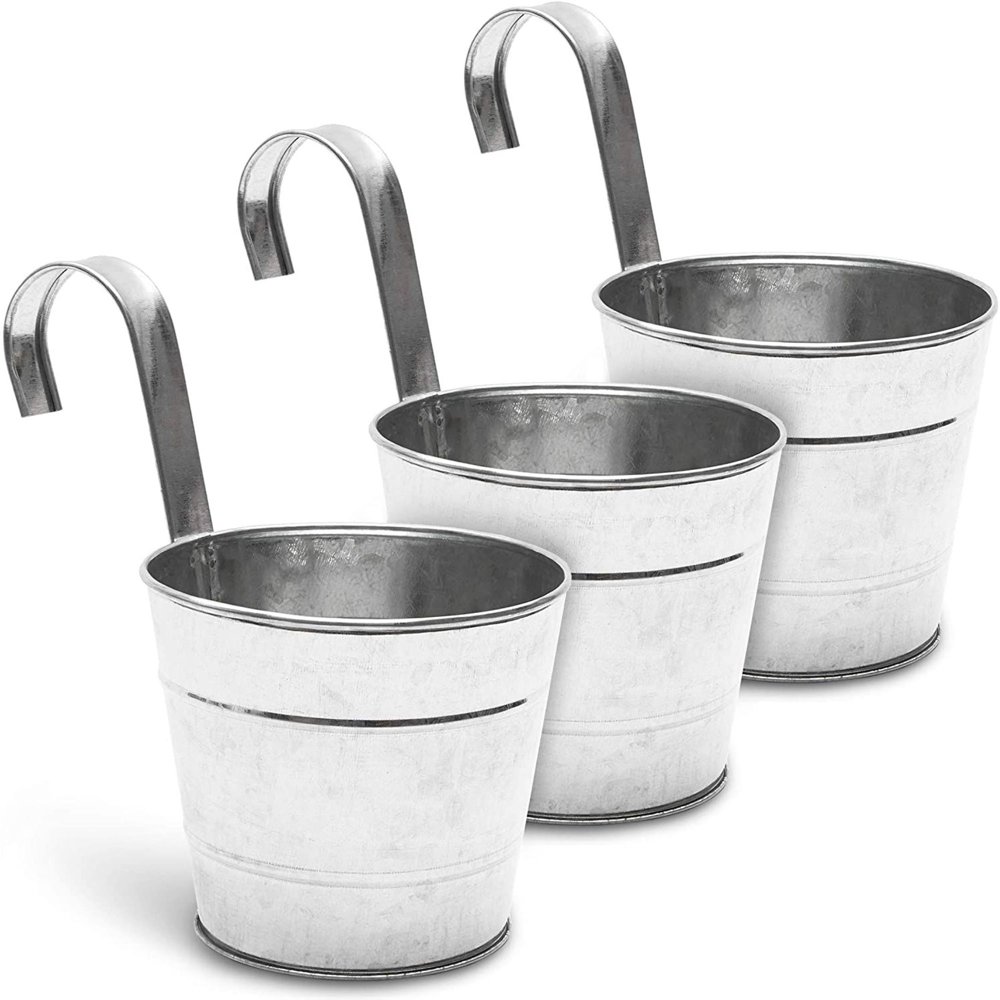 3-Pack Round 5" Metal Iron Wall Hanging Planters Pots Holder Bucket for