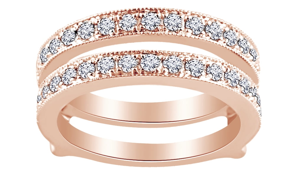 Round Cut White Natural Diamond Enhancer Ring Guard In 14K Solid Rose Gold (0.75 Ct)