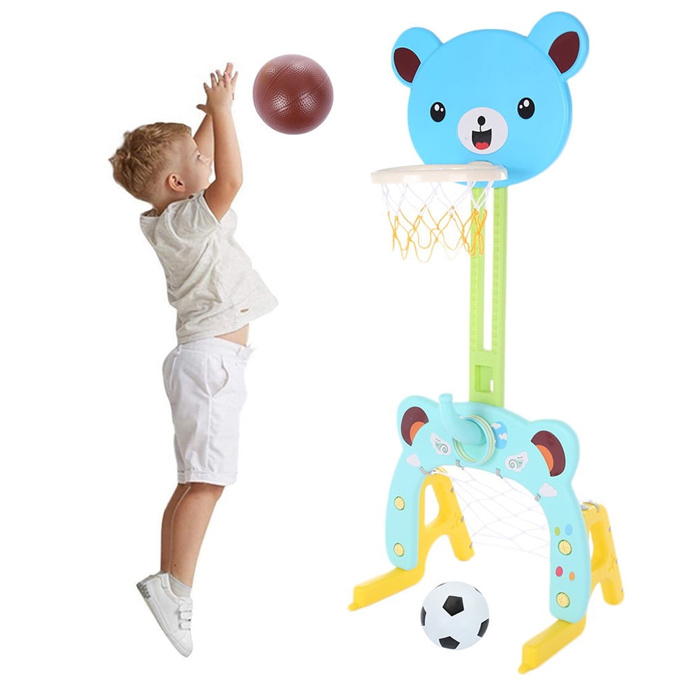 Blue Basketball Hoop Football/Soccer Goal Darts Chair for Baby Toddler Golf Ring Toss Costzon 6 in 1 Kids Adjustable Basketball Hoop Set Stand w/ Painting Board 