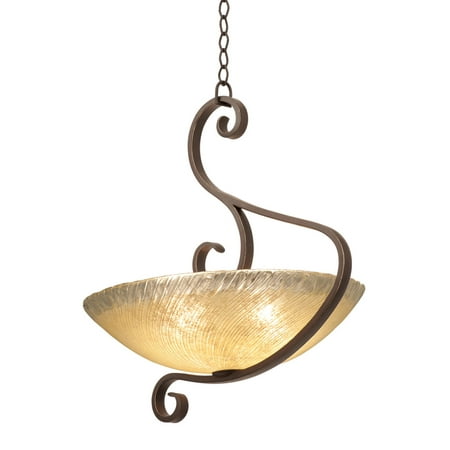 Weathered Iron Hand Finished Glass - Pendants 5 Light Bulb Fixture With Country Iron Finish Antique Filigree Glass Hand Forged Iron and Glass E26 25