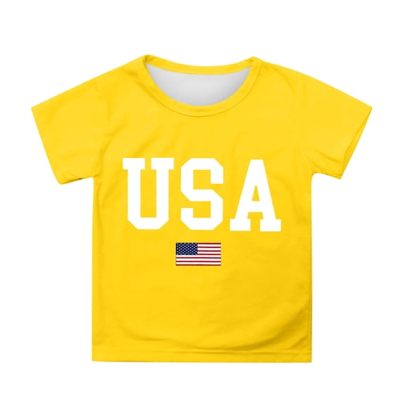 KHONTS 4th of July Shirts for Toddler Boys Girls Americans Flag USA T-Shirt Kids Patriotic Tee Tops,Size 2-12 Years Yellow 160