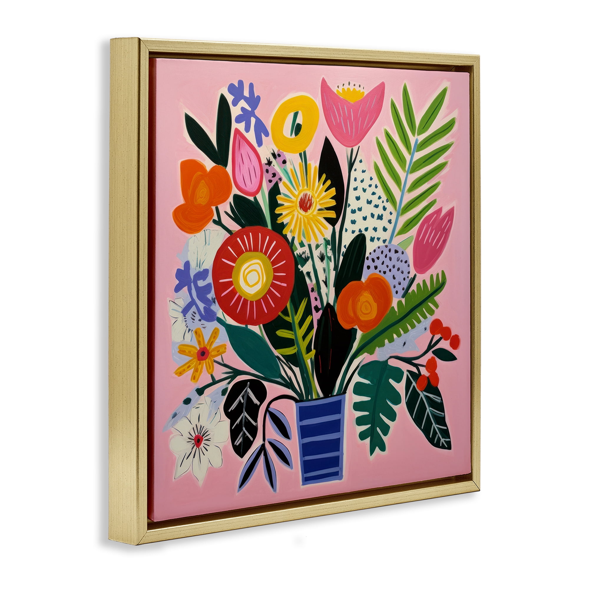 Stupell Industries Floral Flourish Summer Bouquet Gold Framed Floater Canvas Wall Art, design by Lazar Studio